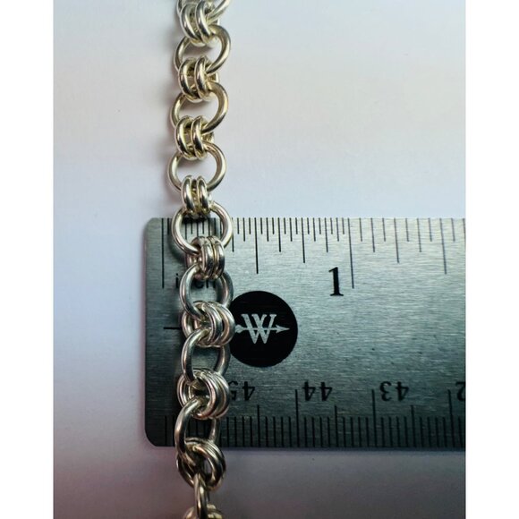 Sterling Silver 925 Double Round Link Charm Bracelet with Engraved K Oval Charm - Picture 10 of 13